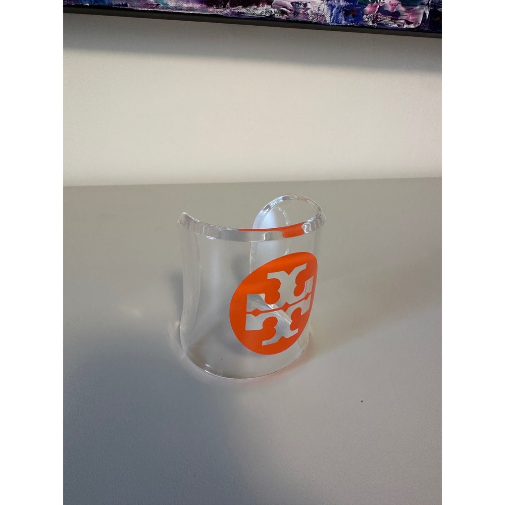 Tory Burch Clear Lucite Orange Logo Cuff Bracelet